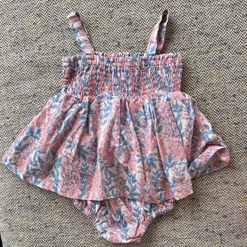 Floral Baby Romper with Pink and Blue Design